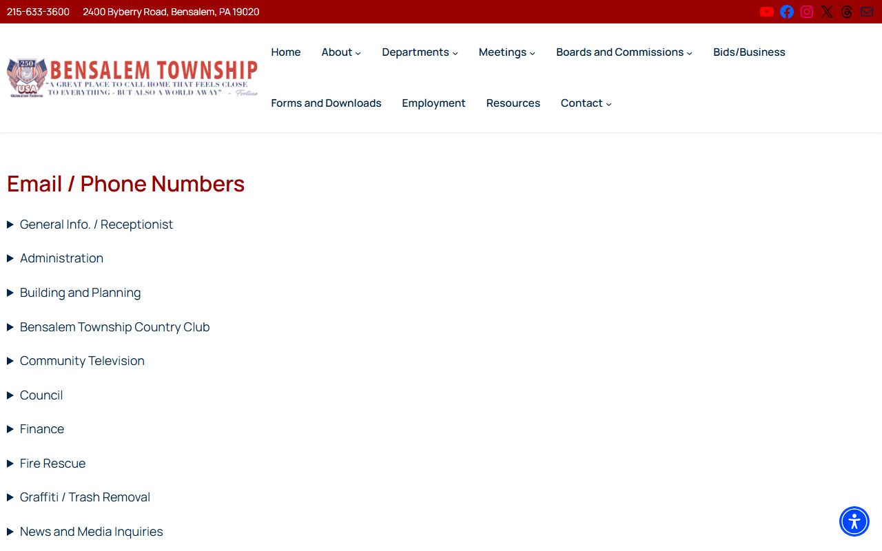 Bensalem Township contact directory for 24 hour booking records in Bensalem