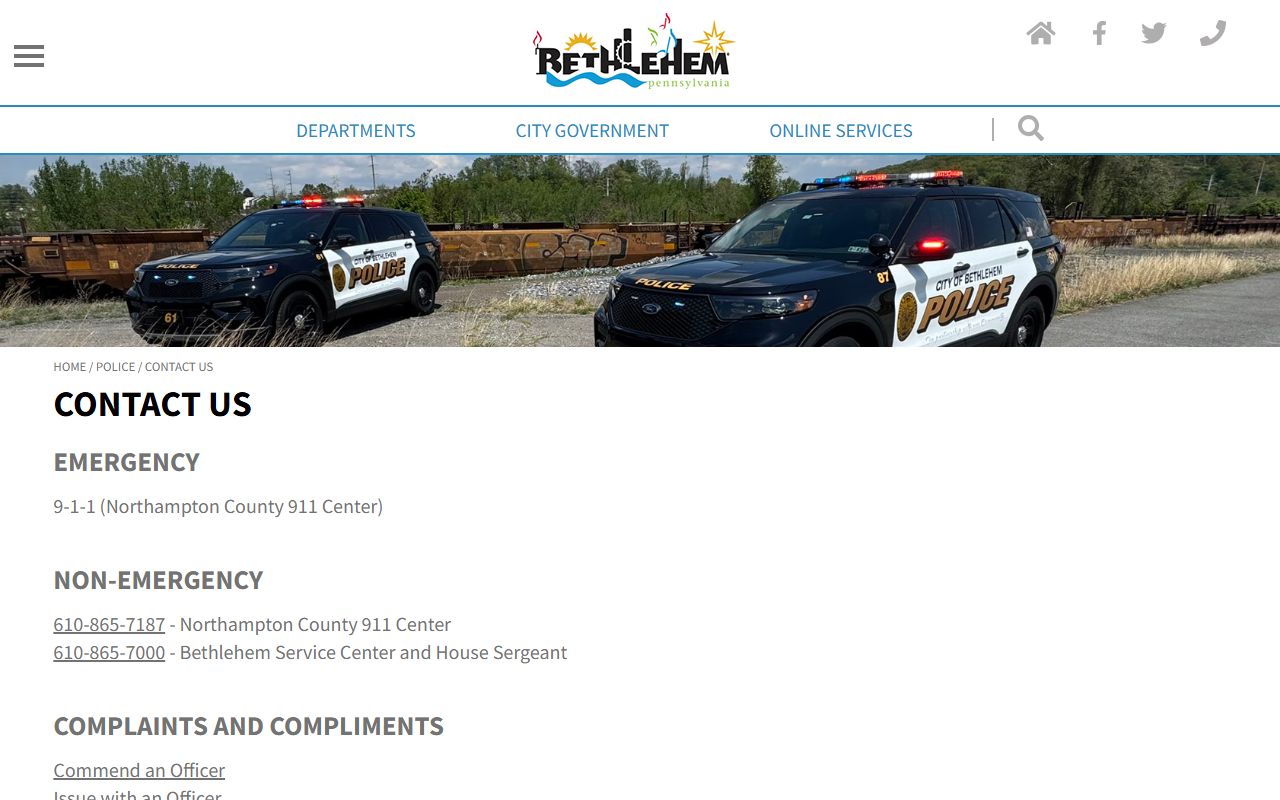 Bethlehem Police Department contact directory for 24 hour booking in Bethlehem