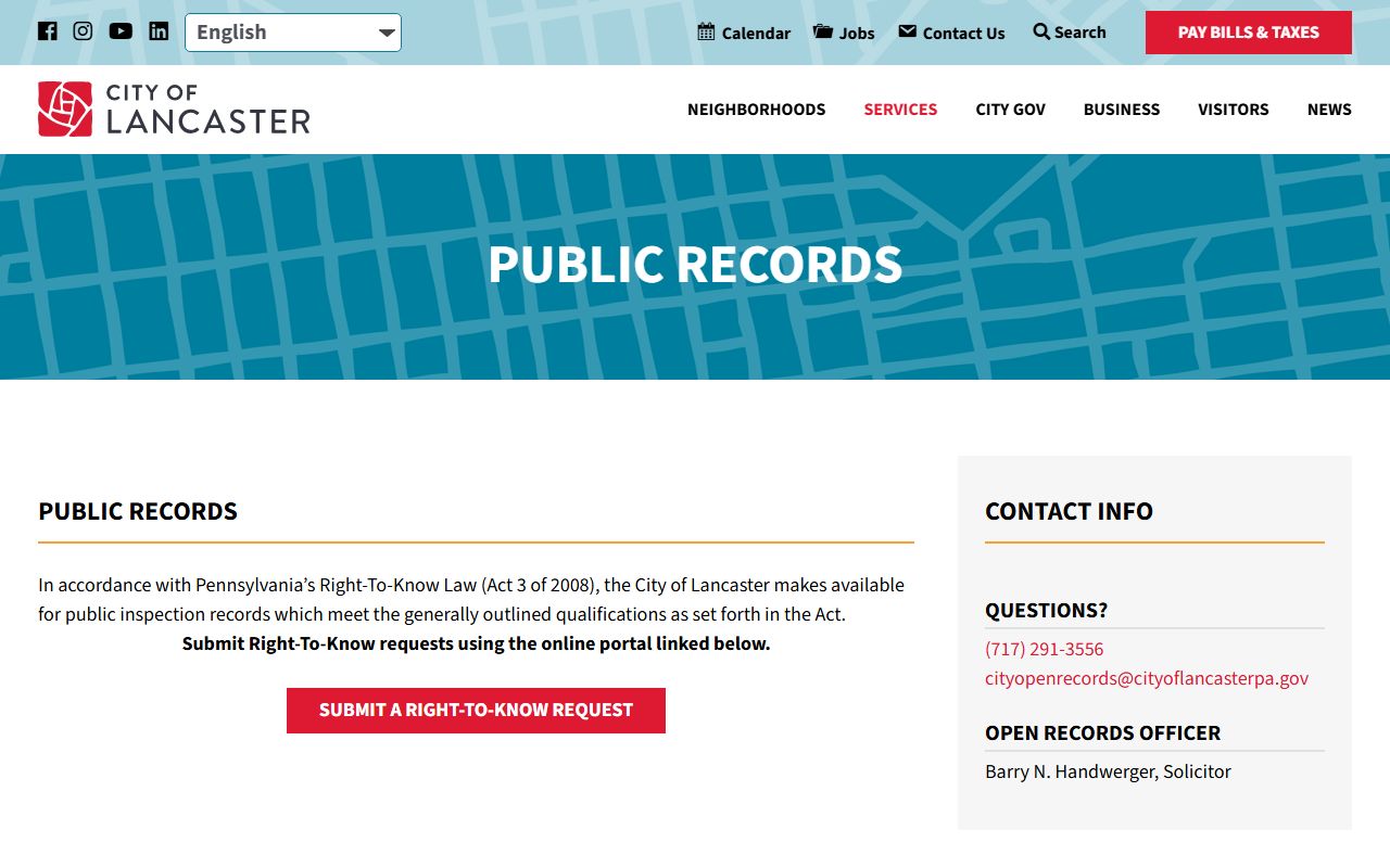 Lancaster City public records portal for 24 hour booking records in Lancaster