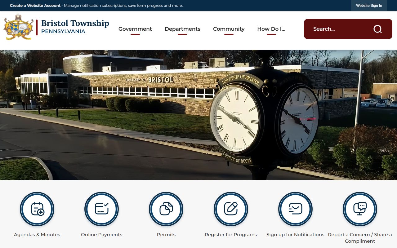 Bristol Township Levittown official website for 24 hour booking information