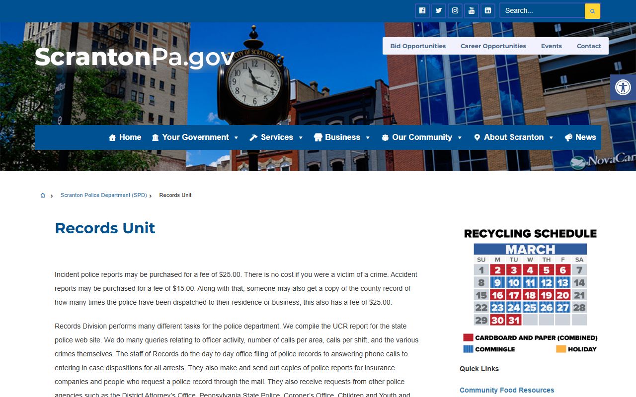 Scranton Police Records Unit for 24 hour booking records in Scranton