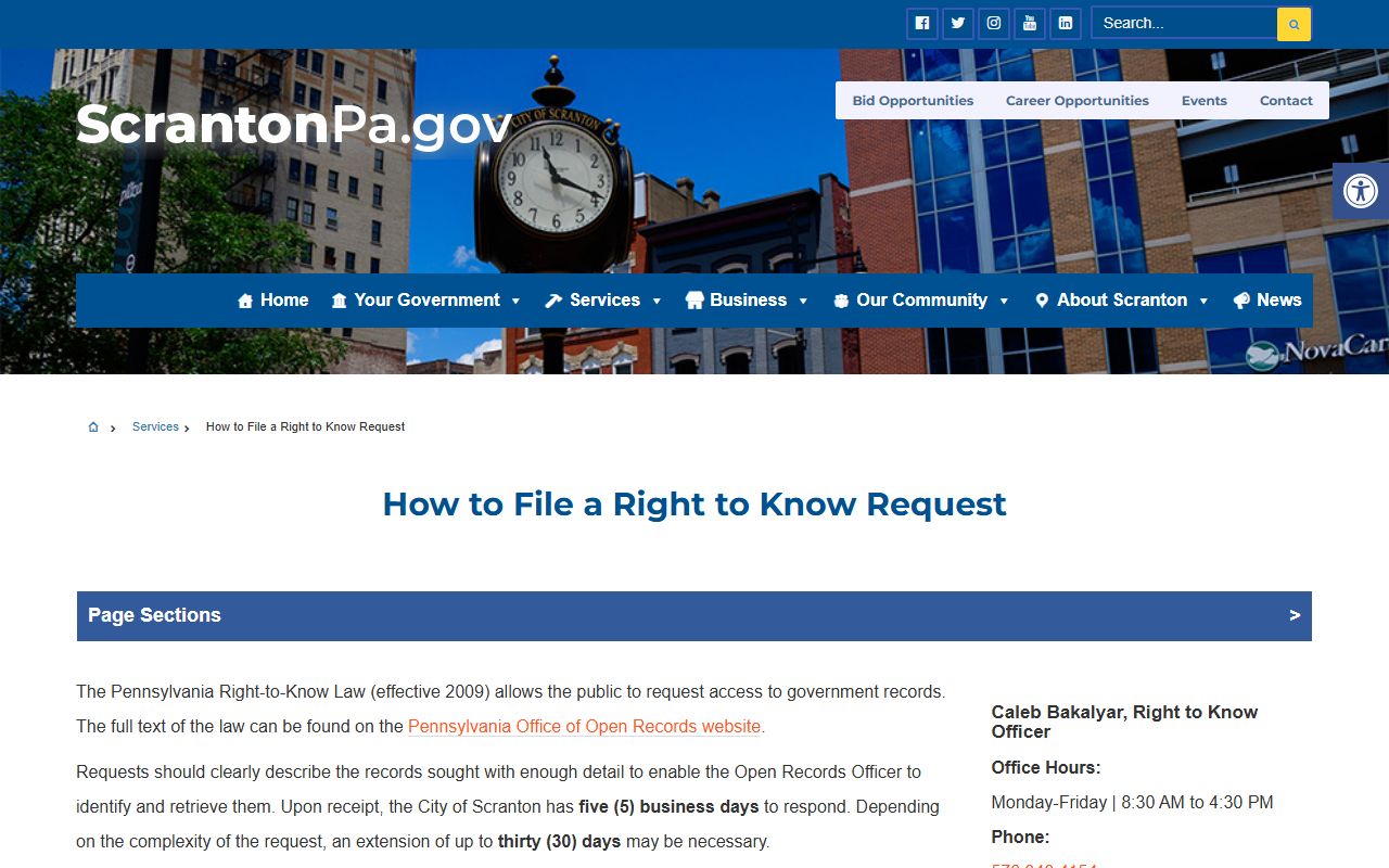 Scranton Right to Know request portal for 24 hour booking records in Scranton