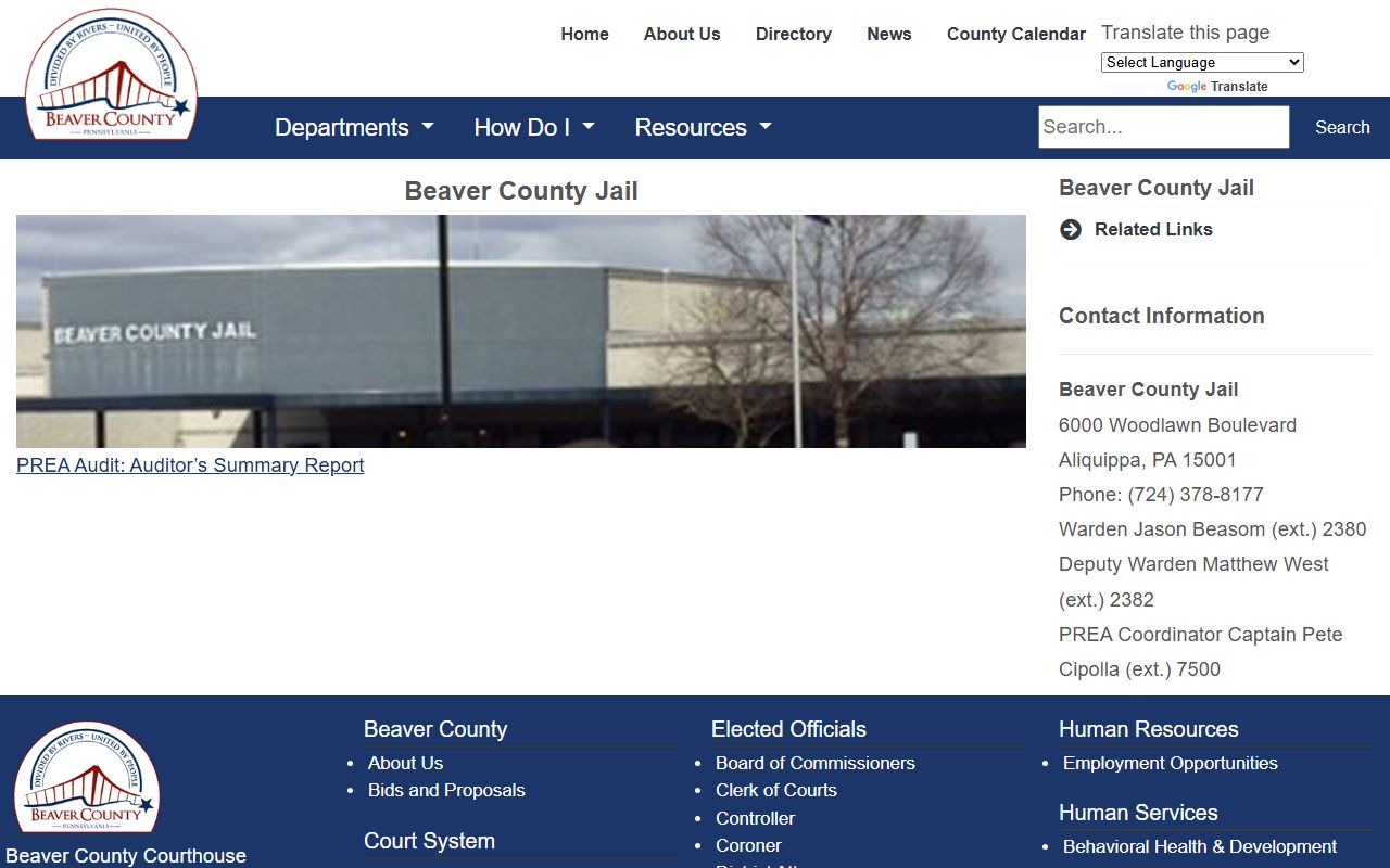 Beaver County Jail official portal for 24 hour booking records