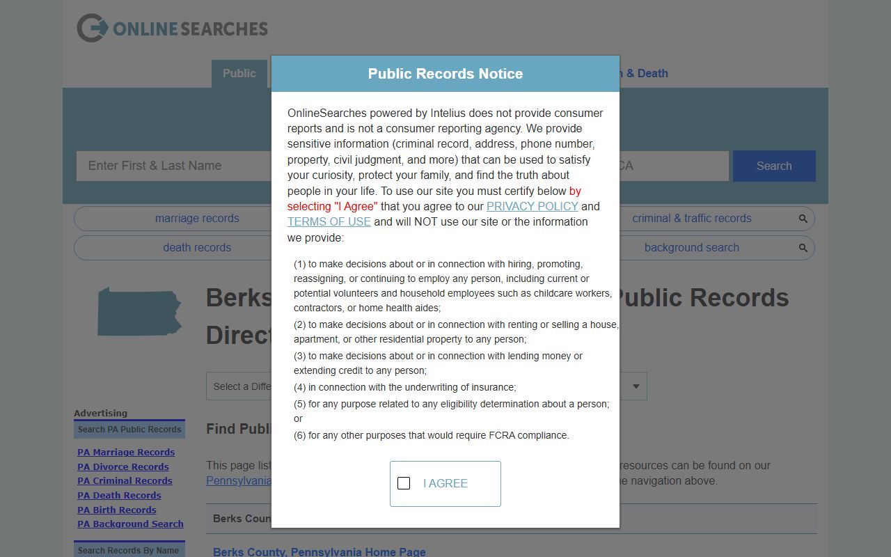 Berks County public records directory for 24 hour booking searches