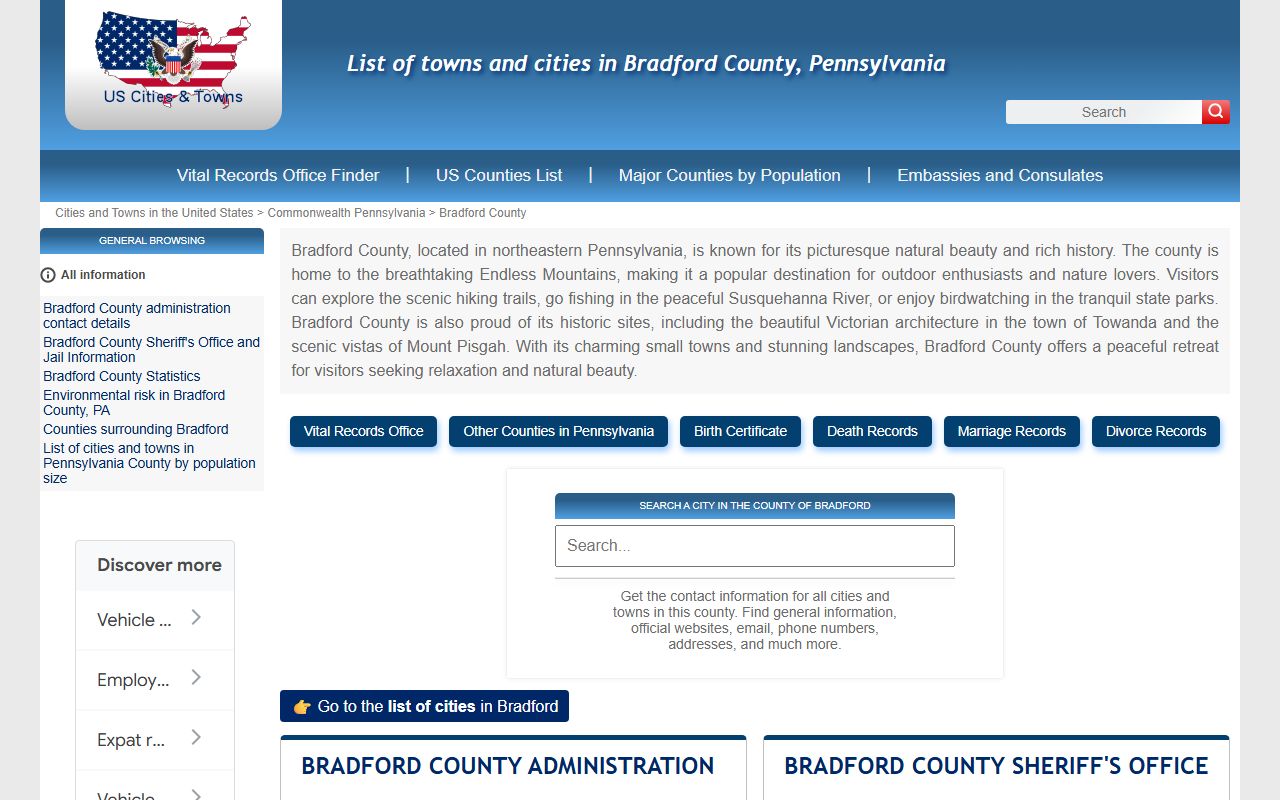 Bradford County 24 hour booking administration directory