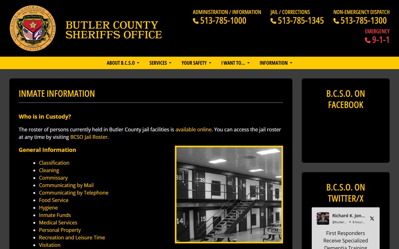 Butler County 24 hour booking sheriff inmate lookup