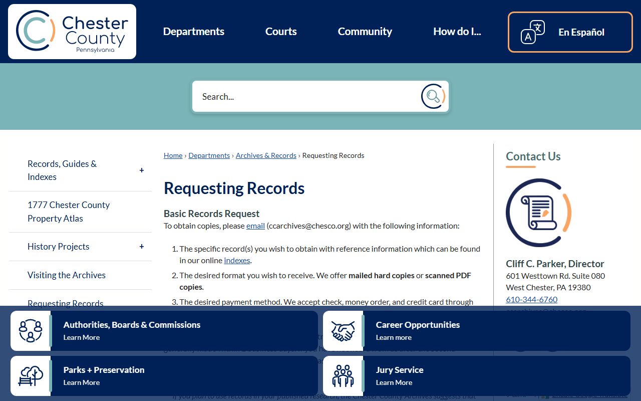 Chester County requesting records page for 24 hour booking data