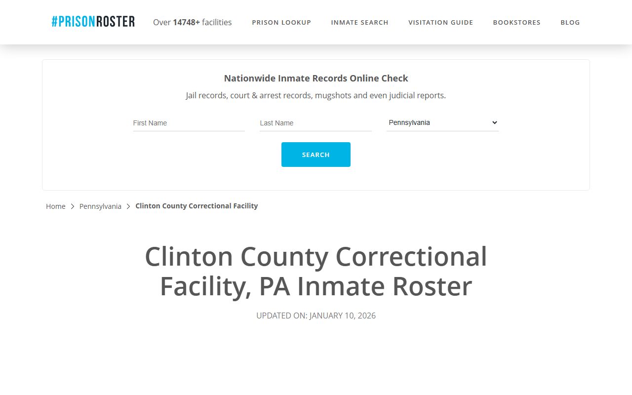 Clinton County Correctional Facility information for 24 hour booking records