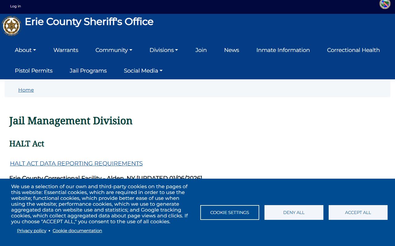Erie County 24 hour booking information through Sheriff's Office jail management