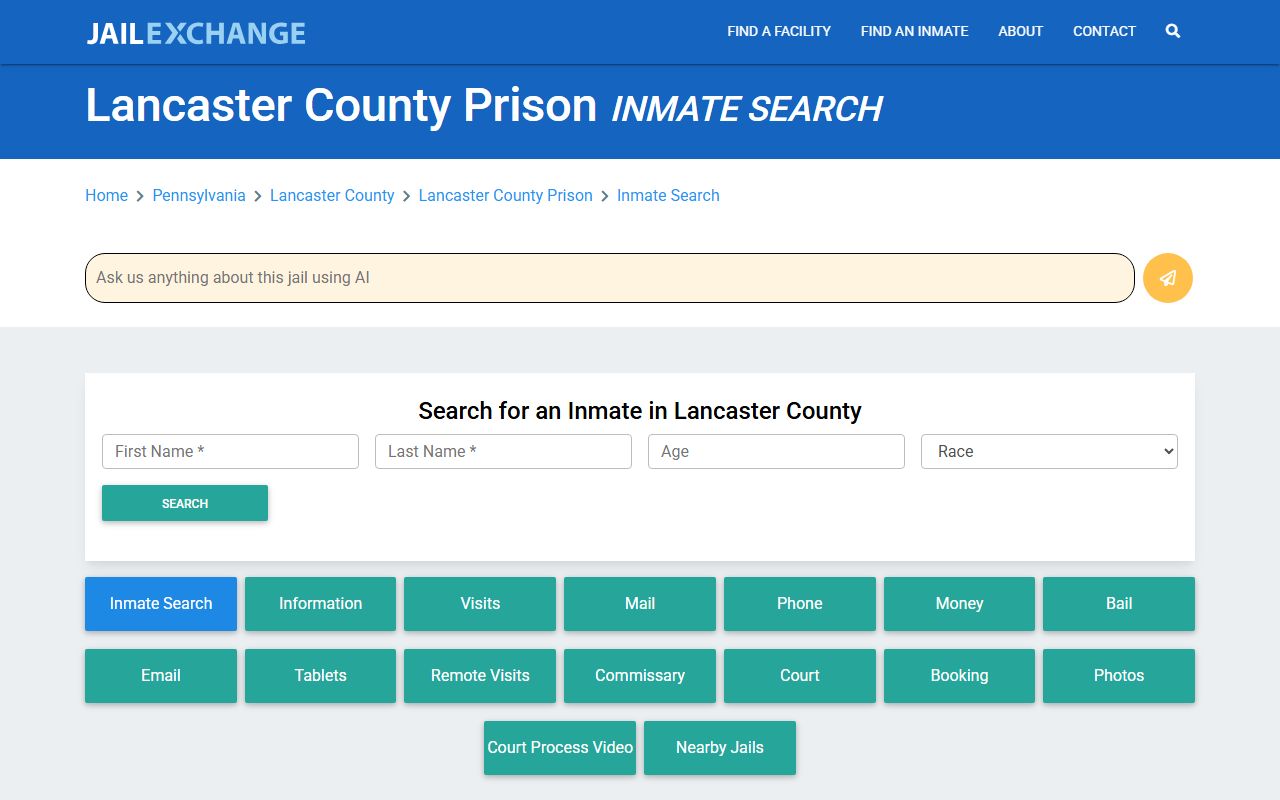 Lancaster County 24 hour booking inmate search resource
