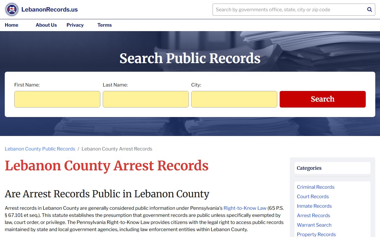Lebanon County arrest records and 24 hour booking search