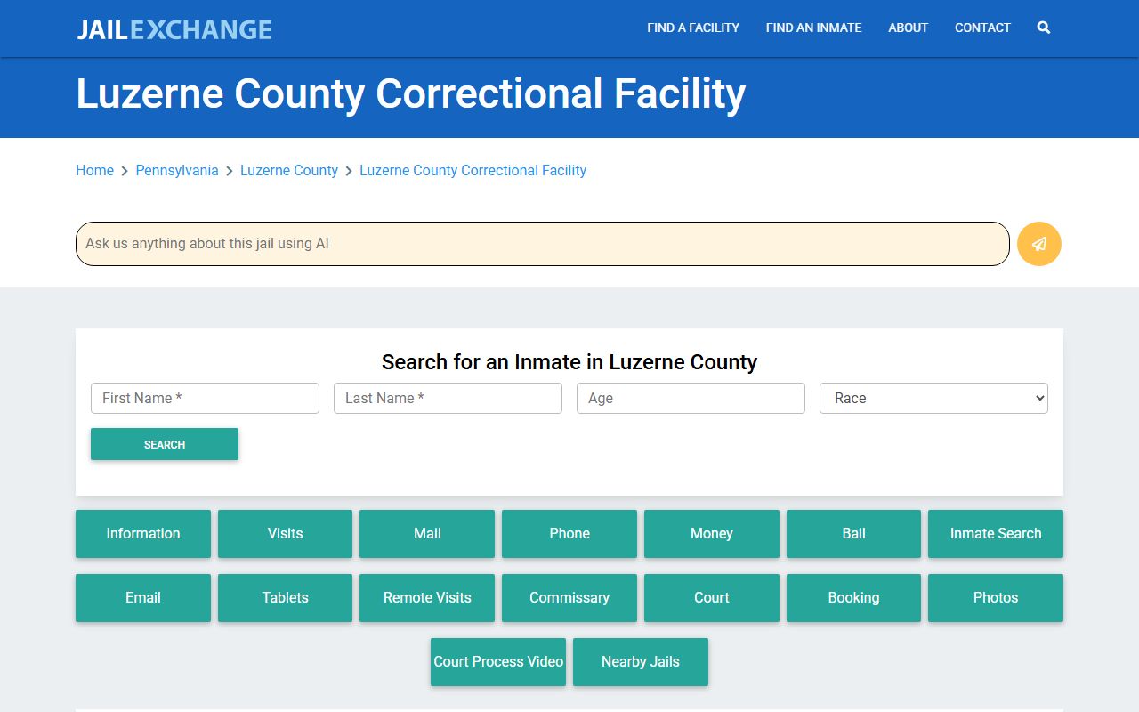 Luzerne County jail and 24 hour booking search resource