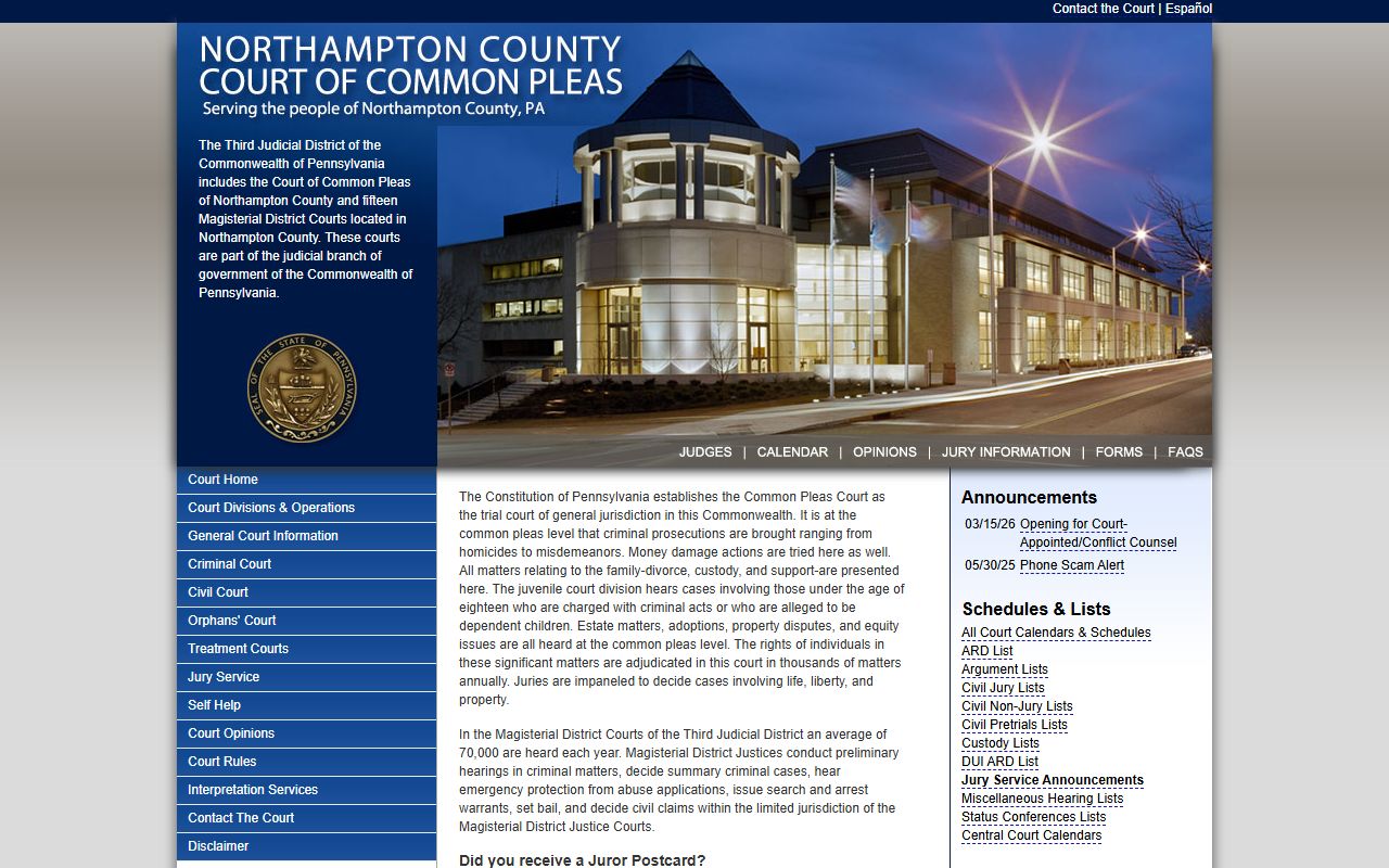 Northampton County 24 hour booking court of common pleas portal