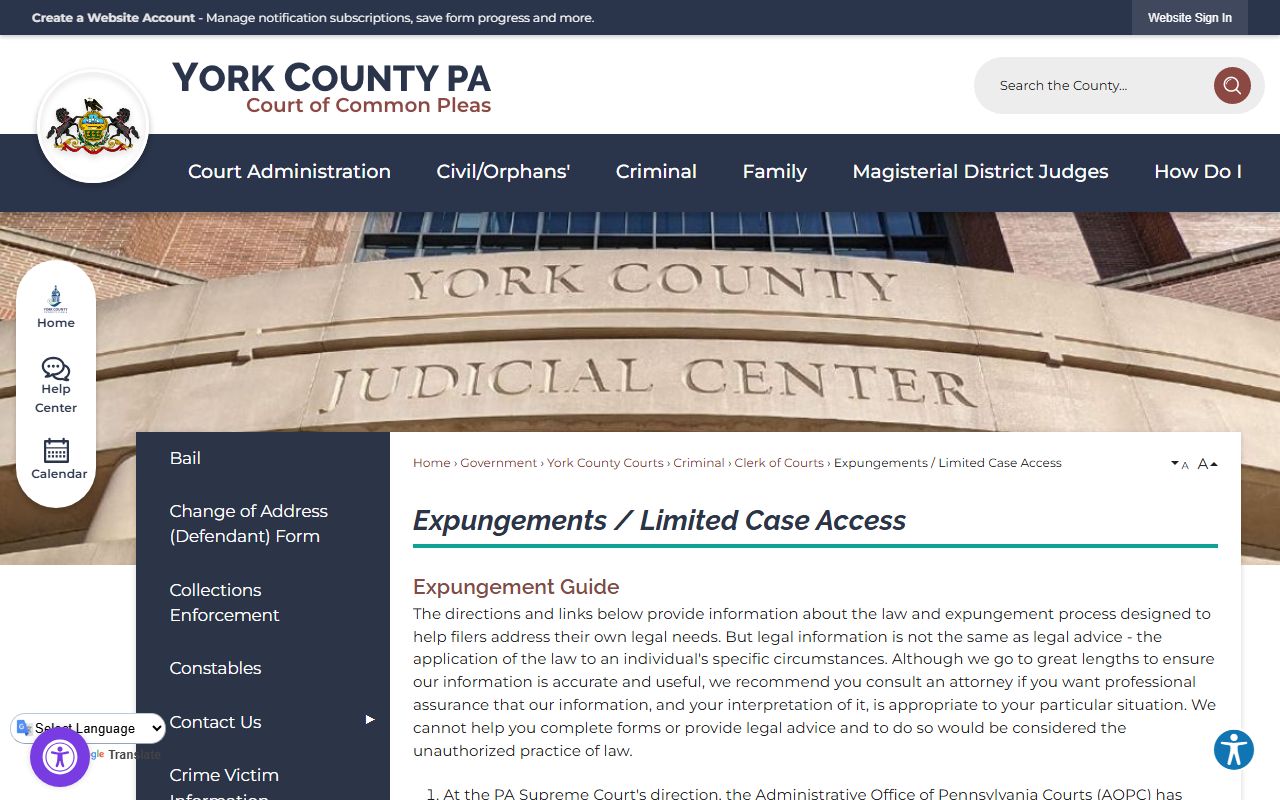 York County Prison 24 hour booking records page