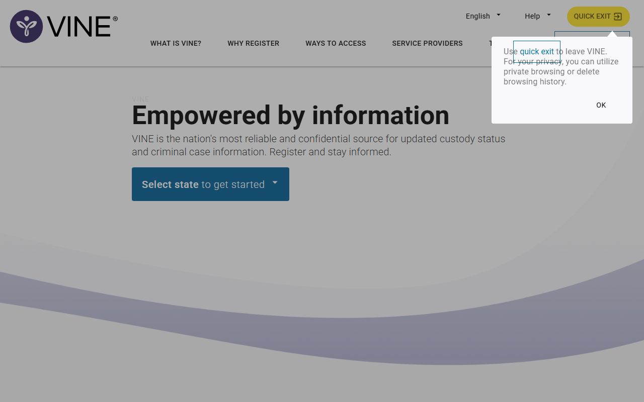 VINELink national victim notification for 24 hour booking status